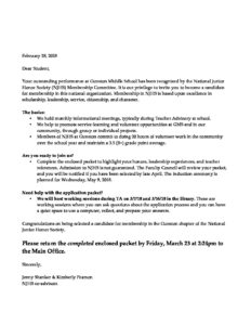 NJHS Invitation Letter